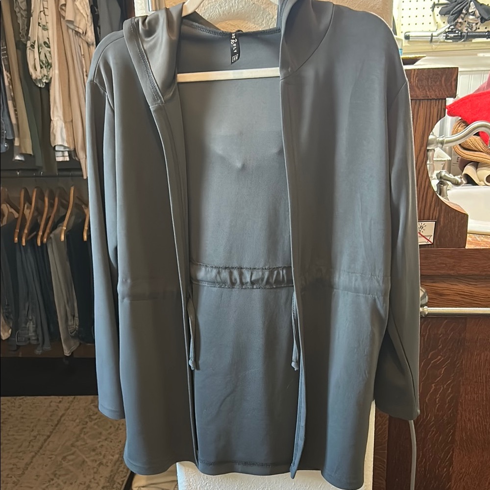 Gray Hooded Open Front Jacket